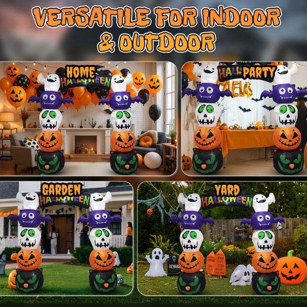 8.2ft Stacking Head Arch, 7pcs White LED Lights, Halloween Inflatable Decoration 12V - www.Shopthatapp.com #