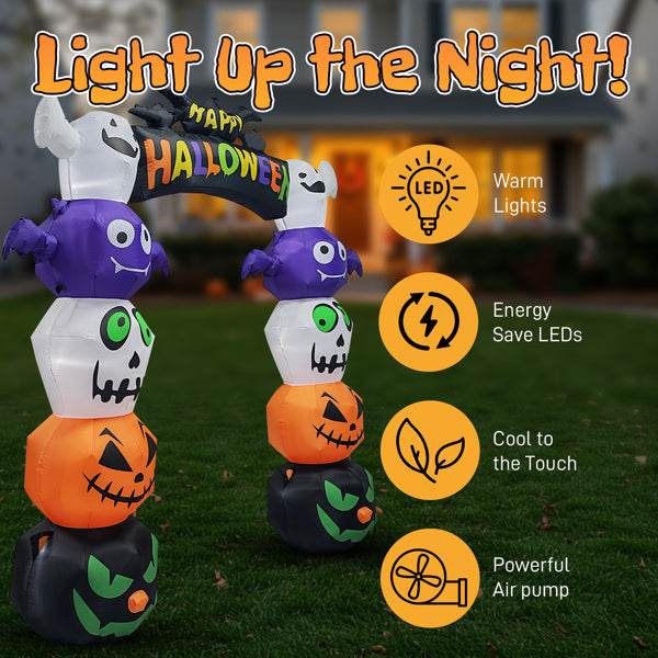 8.2ft Stacking Head Arch, 7pcs White LED Lights, Halloween Inflatable Decoration 12V - www.Shopthatapp.com #