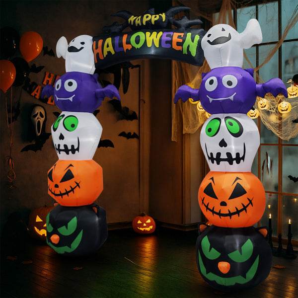 8.2ft Stacking Head Arch, 7pcs White LED Lights, Halloween Inflatable Decoration 12V - www.Shopthatapp.com #