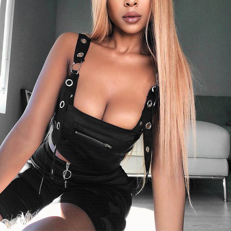 Summer Spring Black Tank Top Women Sleeveless Cropped Tops Hollow  Bustier Top Streetwear - www.Shopthatapp.com