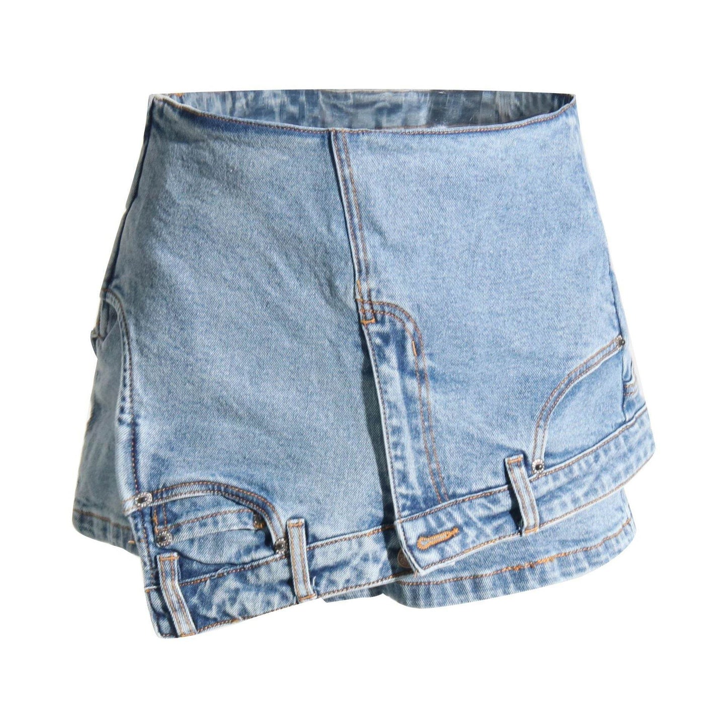 Short Irregular Solid Color Women's Denim High Street Mini Skirt Skort - www.Shopthatapp.com