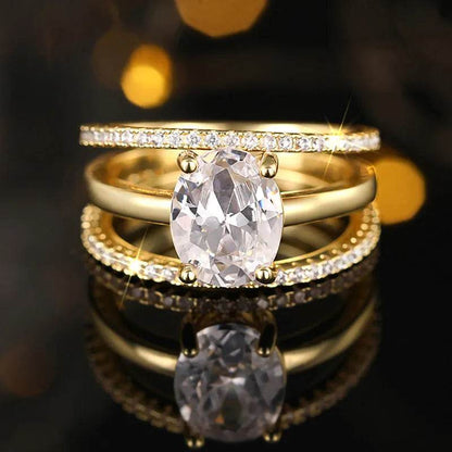Four-claw Inlaid Ring Three Ring Set Oval Female - www.Shopthatapp.com