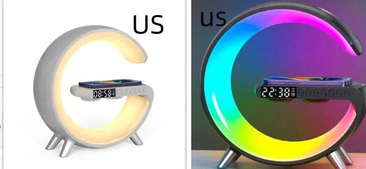 G shaped Wireless Phone Charging Night LED Lamp Bluetooth Speaker - www.Shopthatapp.com