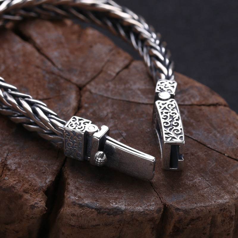 925 Sterling Silver Jewelry Men's Braided Rattan Bracelet - www.Shopthatapp.com