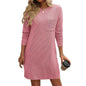 Casual New Solid Color Striped With Pockets Long Sleeve Loose Mini Dress Fashion Round Neck Straight Dress Women's Clothing - www.Shopthatapp.com