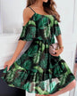 Flower Printed Ruffled Suspender Dress Summer Off-the-shoulder Strap Dresses Women - www.Shopthatapp.com