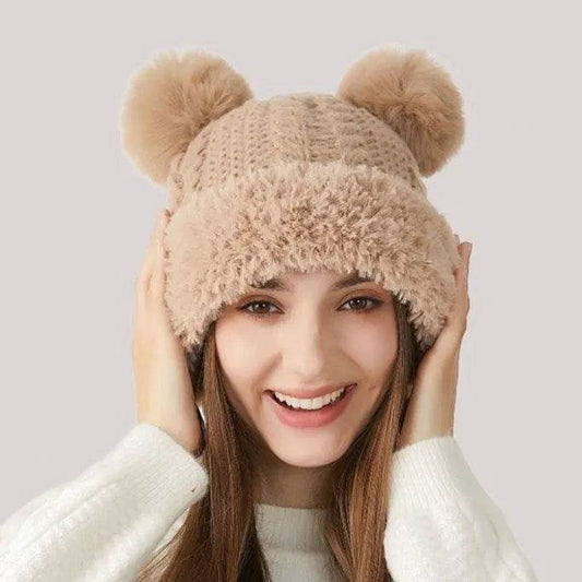 Women Winter Cute Fur Ball Knitted Beanie Hat Outdoor - www.Shopthatapp.com