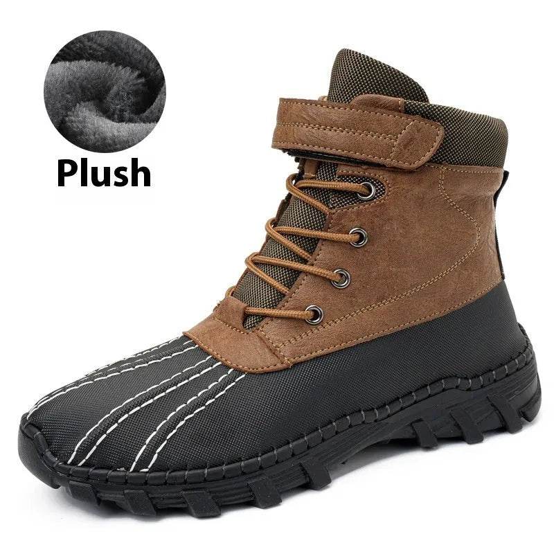 Winter Fleece Lace-up Snow Boots For Men Women Waterproof And Anti-slip Outdoor Work Boot Fashion Warm Mid-tube Cotton Shoes Men - www.Shopthatapp.com