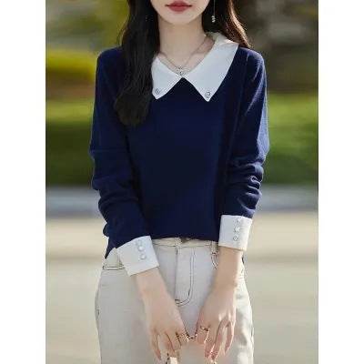Lapels Bottoming Sweater blouse top For Women - www.Shopthatapp.com