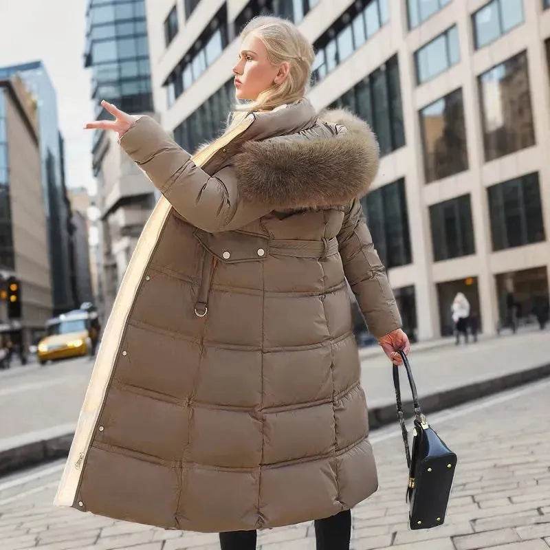 Women's Mid Length Fur Hoodie Winter Jacket Coat - www.Shopthatapp.com
