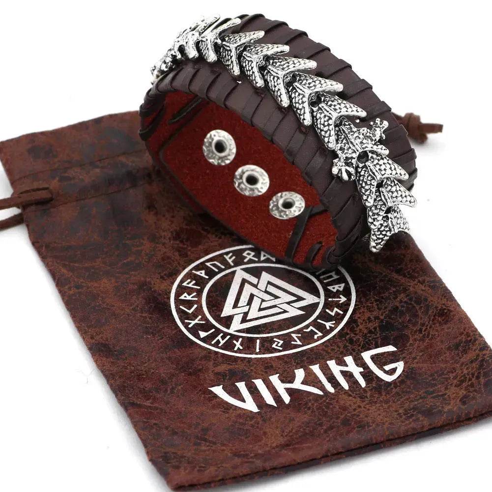 Viking Pirate Kelte Dragon Leather Gothic Bracelet for men - www.Shopthatapp.com