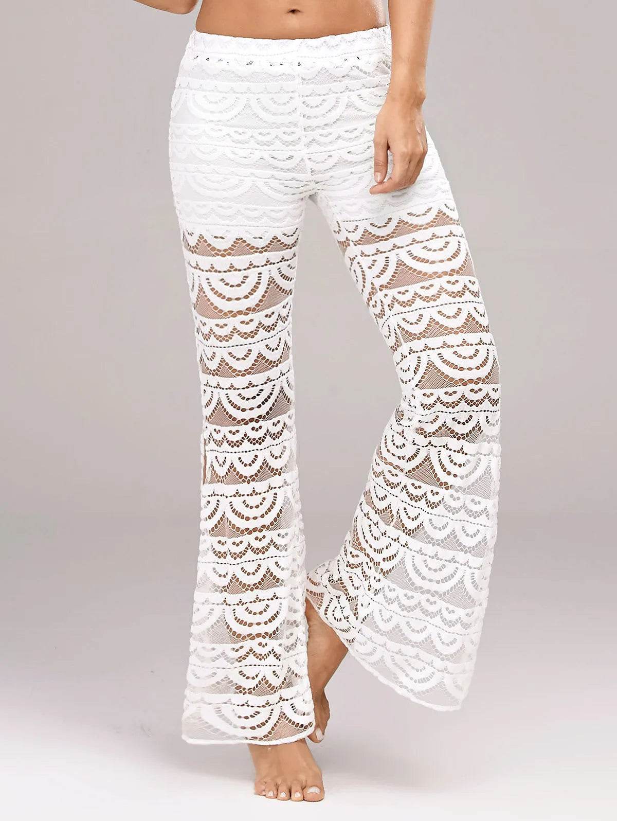 Summer Women Elegant Patchwork Sheer Pants Sexy Lace Trouser Pantalon Party Clubwear - www.Shopthatapp.com
