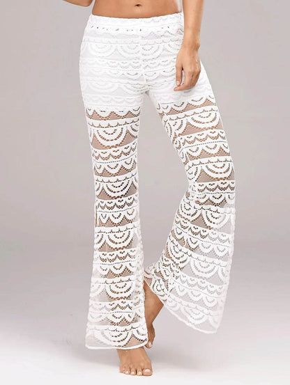 Summer Women Elegant Patchwork Sheer Pants Sexy Lace Trouser Pantalon Party Clubwear - www.Shopthatapp.com