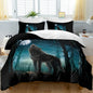 Moon Wolf Bedding Green Watercolor Forest Wolf Landscape Duvet Cover Sets 3 Pieces Wild Animal Bedding Set Twin Full Queen King Size - www.Shopthatapp.com