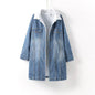 Blue Fleece Lined Denim Jacket 3/4 Sleeve Unisex Jeans Jacket