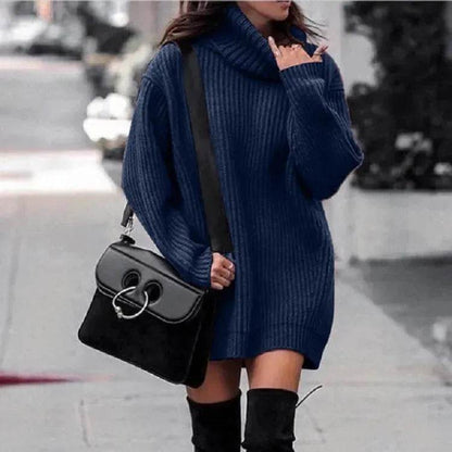Autumn Winter Solid Cashmere oversized Knitted Mini Turtleneck Sweater Dress - www.Shopthatapp.com