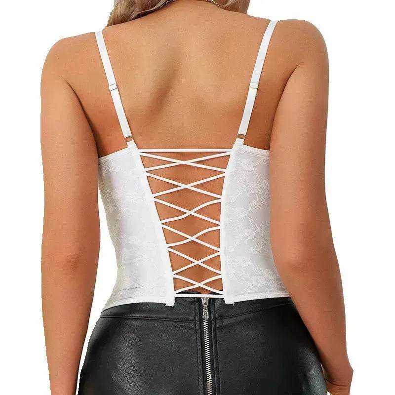 Women's Spaghetti Strap Top Fishbone Steel Ring Chest-wrapped Breasted Backless Corset Top for Women Camisole Top - www.Shopthatapp.com