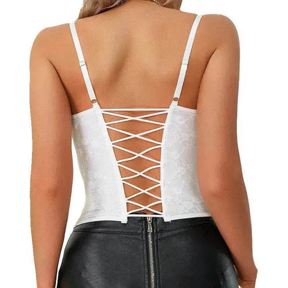 Women's Spaghetti Strap Top Fishbone Steel Ring Chest-wrapped Breasted Backless Corset Top for Women Camisole Top - www.Shopthatapp.com