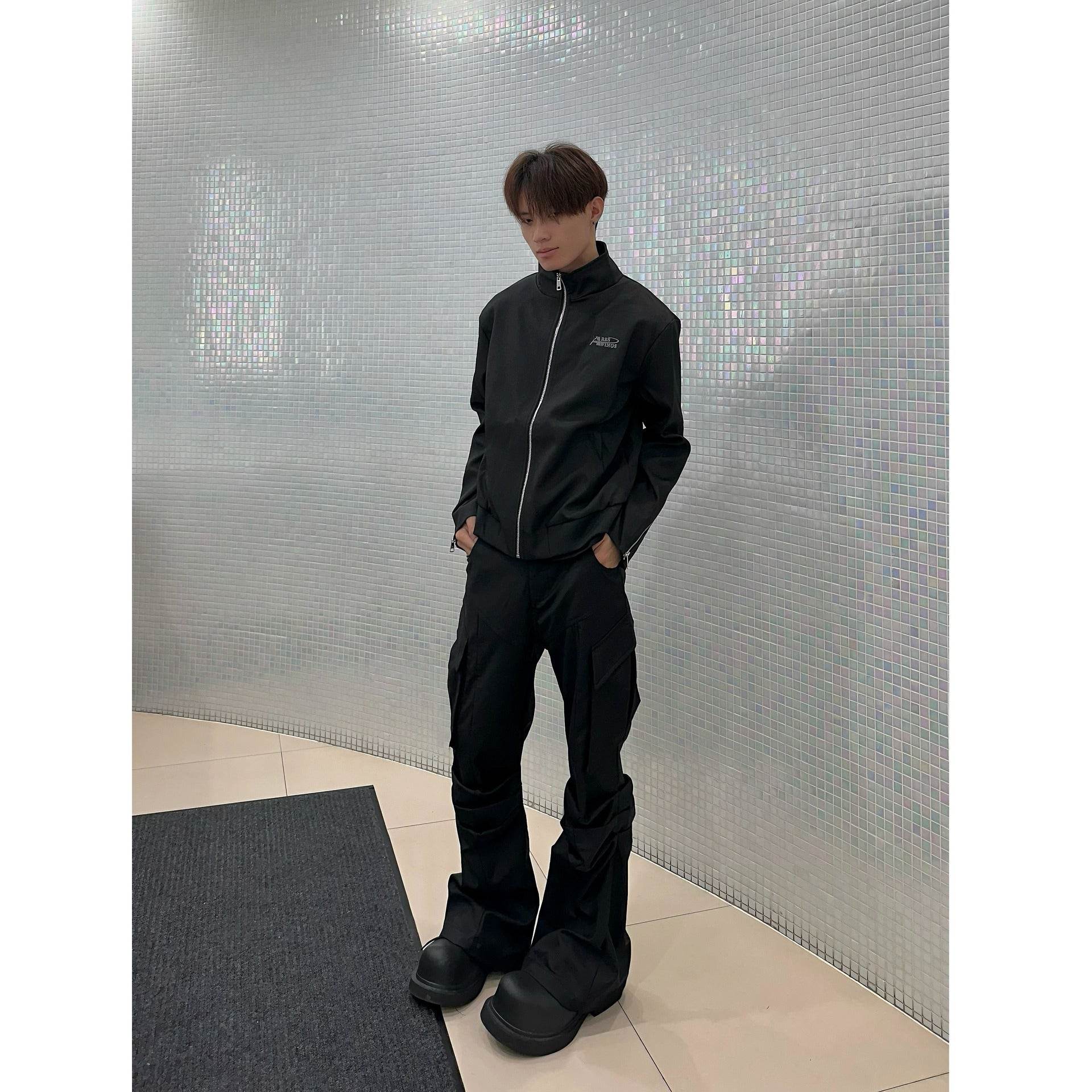 Large Pocket Pleated Black Y2K Cargo Pants Men - www.Shopthatapp.com