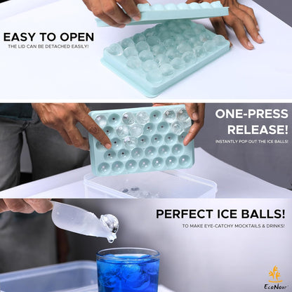 Bac à glaçons avec couvercle et bac pour 66 glaçons, avec pelle à glace et pinces