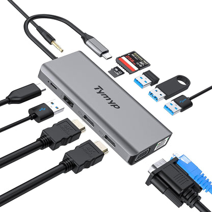 Station d'accueil 12 en 1 USB C Hub Triple écran pour ordinateur portable avec HDMI USB VGA