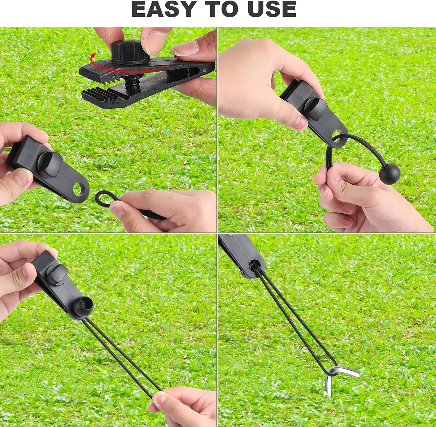 Tarpaulin Clips with 4mm Tarpaulin Ties for Camping Cargo Car Boat 10 Pack