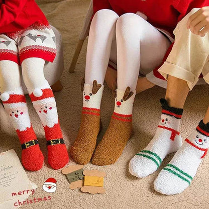 Child Christmas Socks Winter No-shedding Cute Elk Elk Santa Claus Snowman Sleeping Floor Coral Fleece Socks - www.Shopthatapp.com