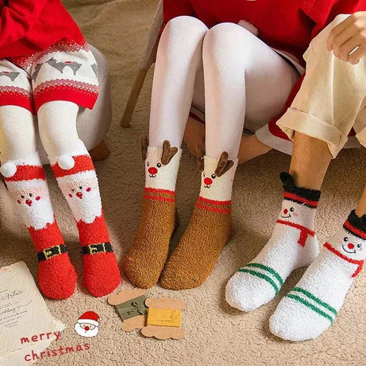Child Christmas Socks Winter No-shedding Cute Elk Elk Santa Claus Snowman Sleeping Floor Coral Fleece Socks - www.Shopthatapp.com