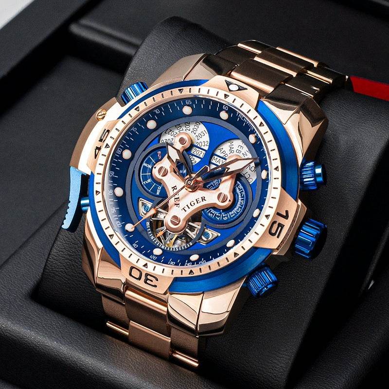 REEF TIGER Designer Sport Mens Watch Rose Gold Date Day Complicated Mechanical Bracelet Watch RGA3503 - www.Shopthatapp.com