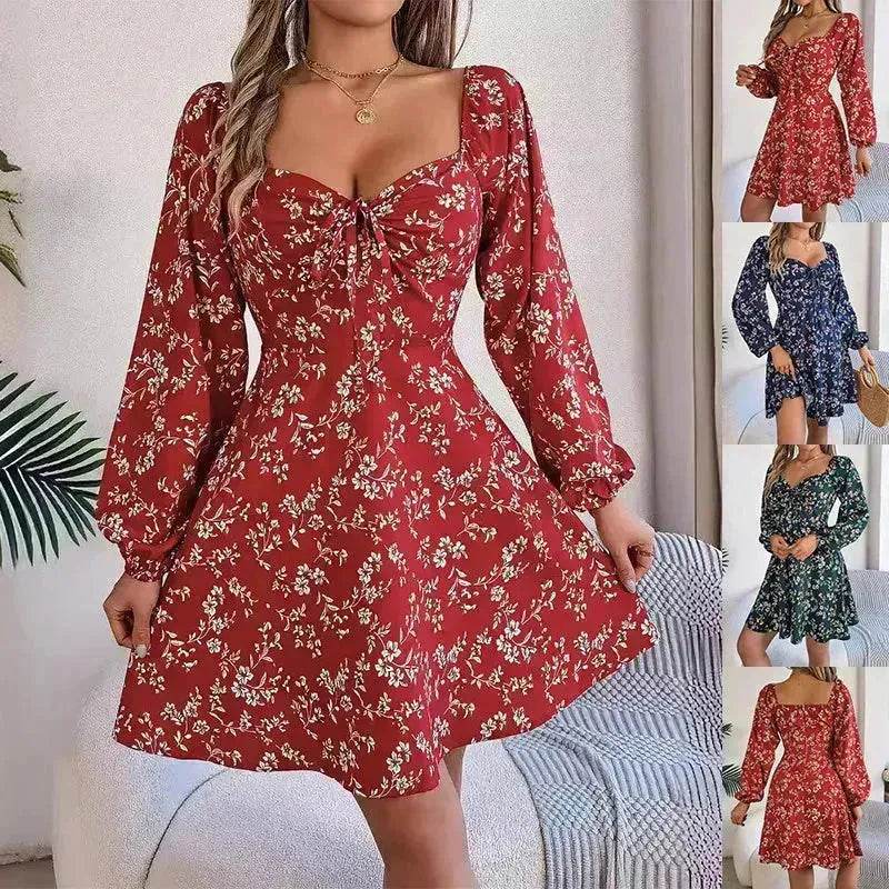 Casual Summer Floral Mini Dress Lantern Sleeve  Skater Dress - www.Shopthatapp.com