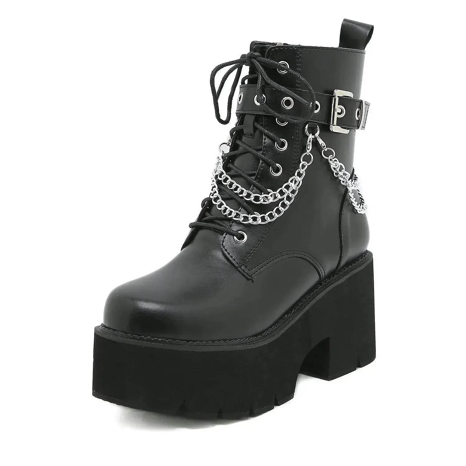 Black Block heeled  Buckled Ankle boot Gothic for women - www.Shopthatapp.com