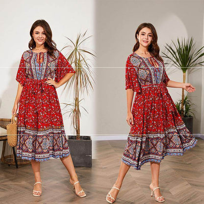Modest Plus Size Summer dress V Neck Midi Beach boho Dress - www.Shopthatapp.com