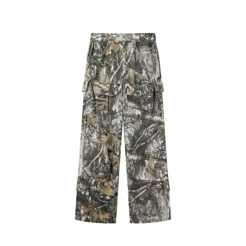 Loose Straight Tree Worn Looking Washed-out Camouflage Printed Cargo pant Men - www.Shopthatapp.com