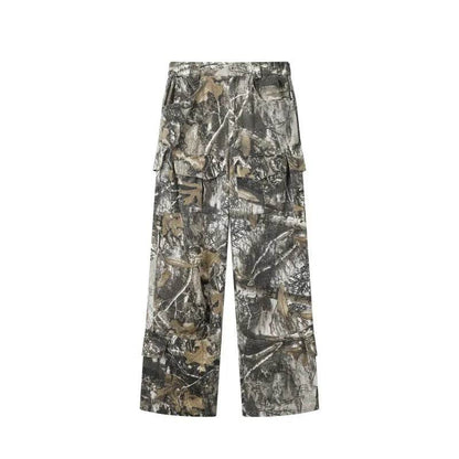 Loose Straight Tree Worn Looking Washed-out Camouflage Printed Cargo pant Men - www.Shopthatapp.com