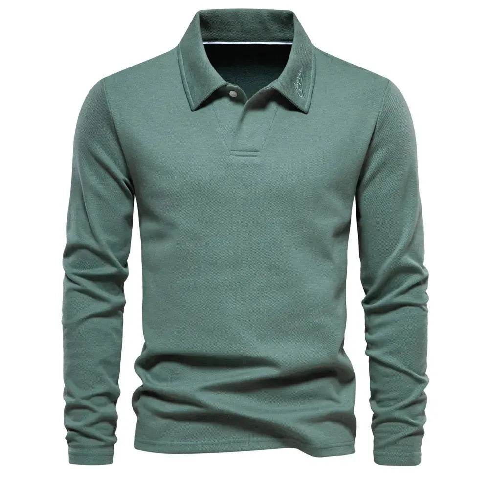 Fashion Plain Lapel Long-sleeved Polo Shirt Men's Casual Autumn Polo sweatshirt - www.Shopthatapp.com