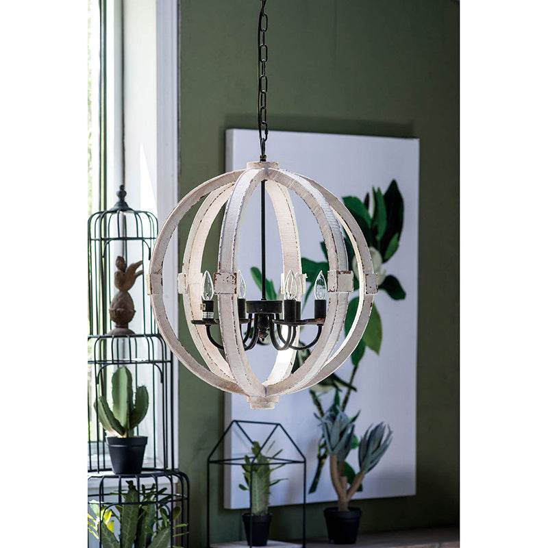 6 - Light Wood Chandelier With Adjustable Chain For Kitchen, Dining Hall Entrance, Bulb Not Included - www.Shopthatapp.com