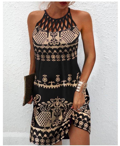 Fashion Print Dress Casual Halterneck Dresses For Women Summer Clothes - www.Shopthatapp.com