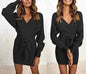 Autumn Winter Slim Fit V-neck Mini Wrap Sweater Dress - www.Shopthatapp.com