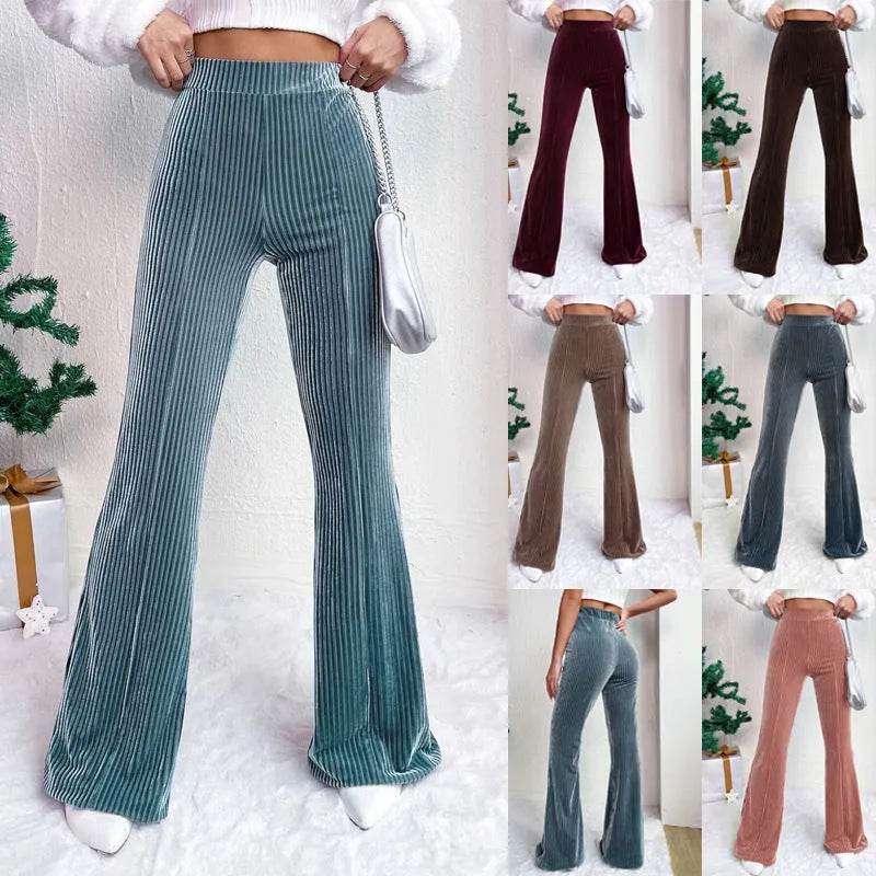 High Waist Lamp Wick Corduroy Bell-bottom Pants Wide Leg Women - www.Shopthatapp.com