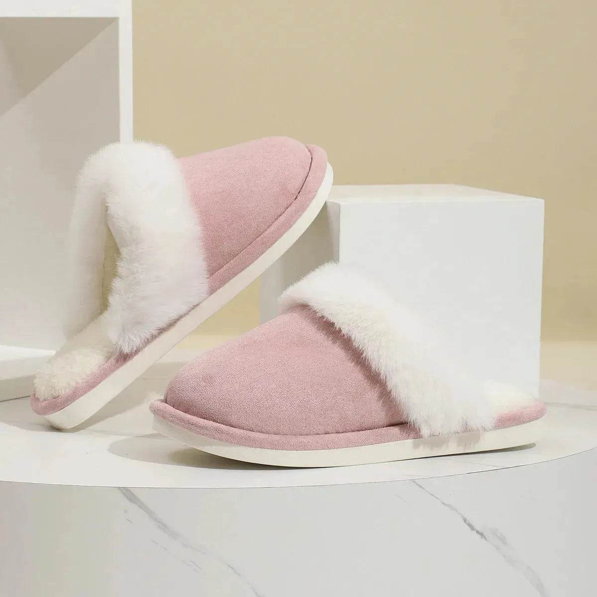 Winter Warm Plush Slippers Home Indoor Non-slip Bedroom Floor Soft Fuzzy Slipper For Couple Fashion Solid House Shoes - www.Shopthatapp.com