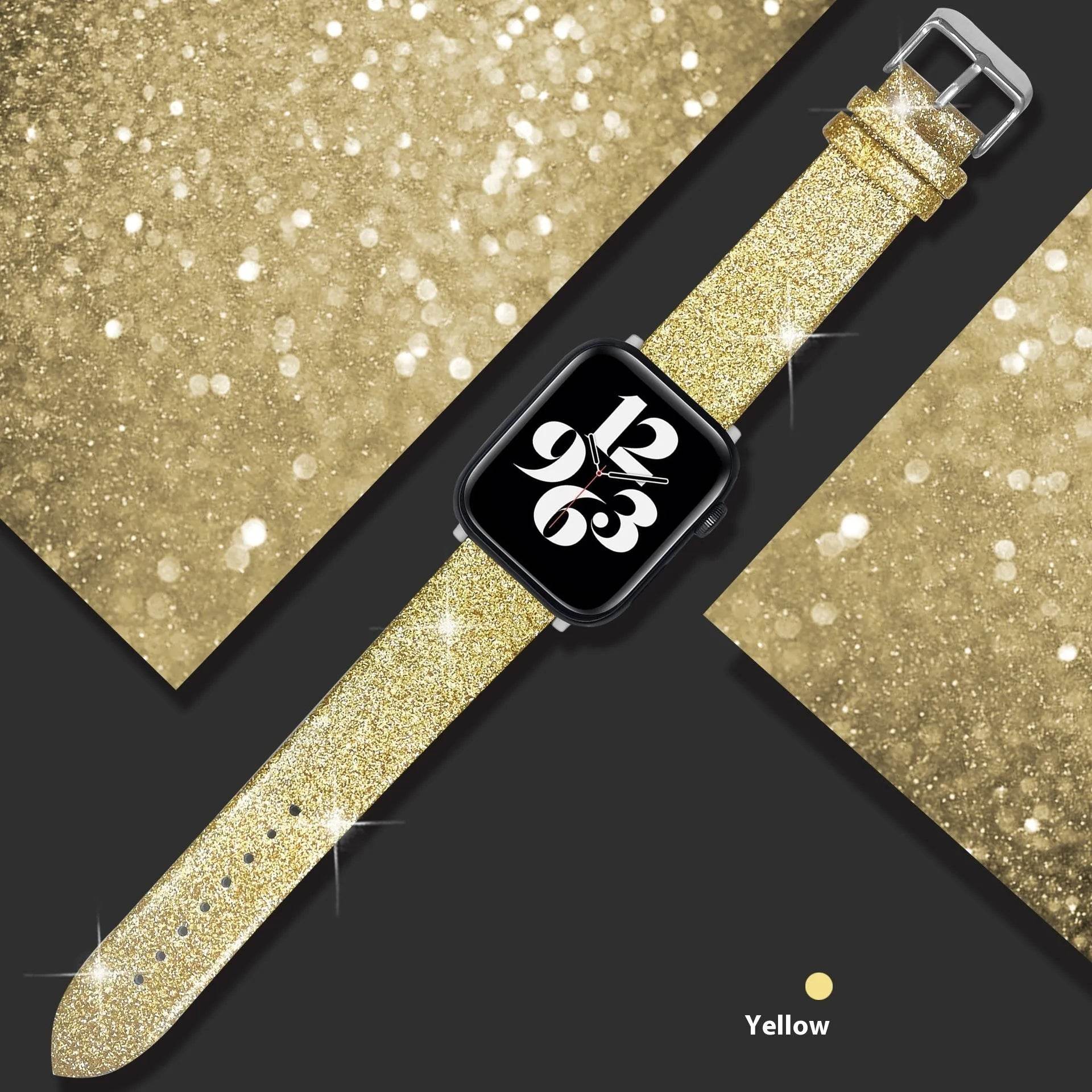 Leather Single Ring Glitter Buckle Couple Watch Strap Suitable for Apple Watch - www.Shopthatapp.com