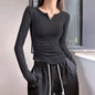 Long Sleeve V-neck Gym t-shirt for Women Athleisure top - www.Shopthatapp.com