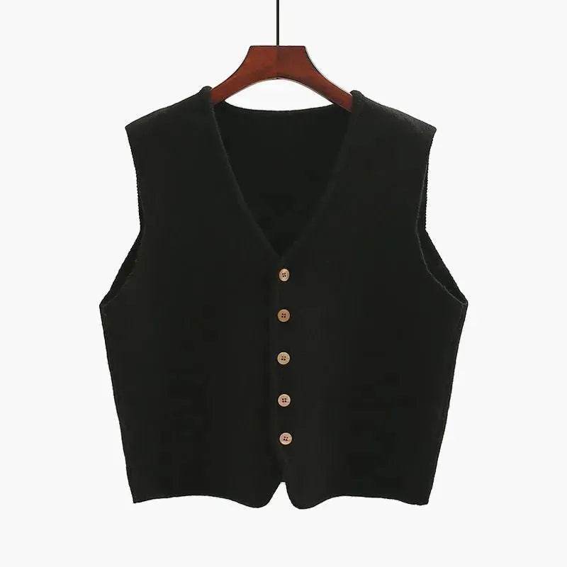 Women Sleeveless V-neck Button Down Knitted Vest Cardigan - www.Shopthatapp.com