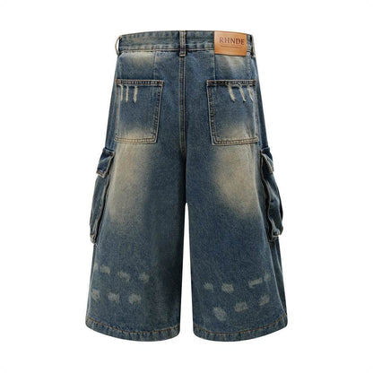 Old Washing Workwear Denim Shorts Men Jeans - www.Shopthatapp.com