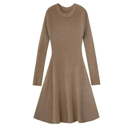 Autumn Winter Round neck Slim fit Mini Flared Sweater Dress - www.Shopthatapp.com