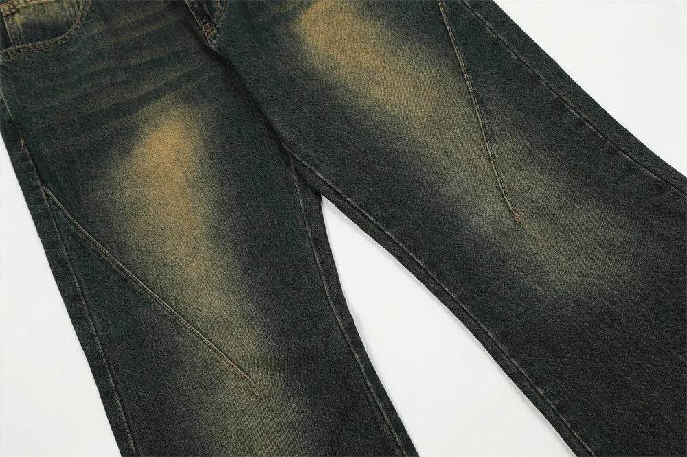 Washed Yellow Denim Bootcut Jeans Pants Men - www.Shopthatapp.com