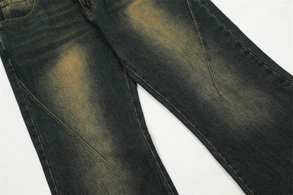 Washed Yellow Denim Bootcut Jeans Pants Men - www.Shopthatapp.com