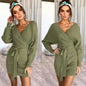 Autumn Winter Slim Fit V-neck Mini Wrap Sweater Dress - www.Shopthatapp.com