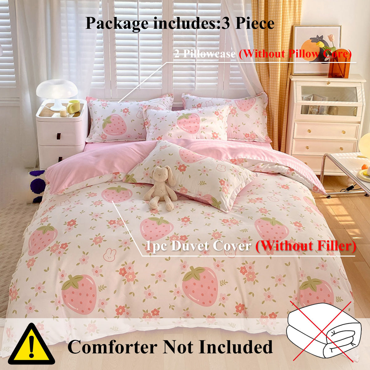 Duvet Cover Set Strawberry Print Bedding For Home Bedroom Decor Microfiber Quilt Cover Gifts Twin Full Queen King Size