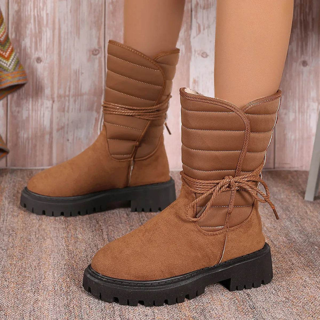 Fashion Mid-calf Snow Boots With Lace-up Design Winter Warm Thickened Low-heeled Boot Women's Casual Shoes Outdoor - www.Shopthatapp.com